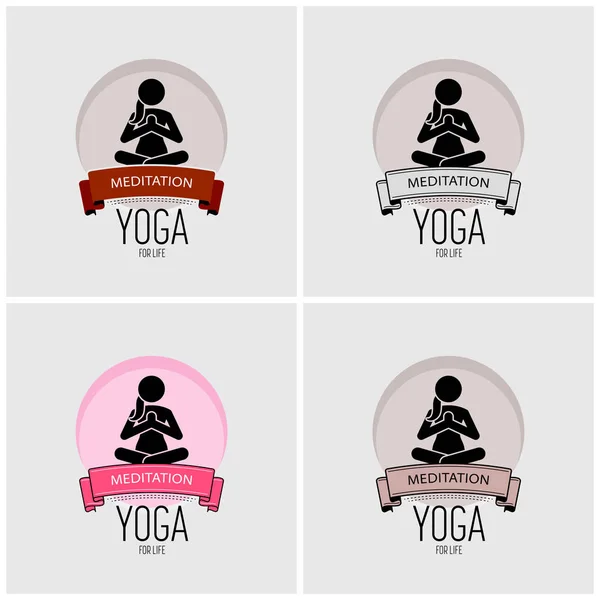 Conception Logo Yoga Oeuvre Vectorielle Femme Pratiquant Yoga Position Assise — Image vectorielle