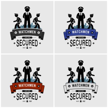 Security guards logo design. Vector artwork of watchman, security officers, or soldier protecting and patrolling.  clipart