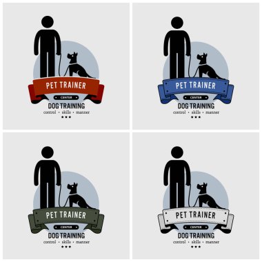 Köpek eğitim logo tasarımı. Vektör çizimleri evde beslenen hayvan Trainer.