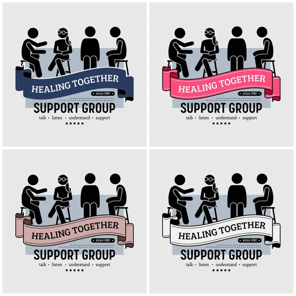 Obsługuje Grupy Centrum Logo Projektu Kompozycje Wektorowe Ludzi Siedzi Razem — Wektor stockowy
