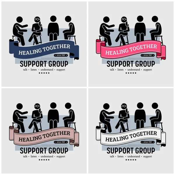 Grup Merkezi logo tasarım desteği. Vektör resimlerle birlikte oturan ve birbirlerine konuşarak destekleyen insanların kendi sorunlarını dinleme, anlama ve vermek tavsiye.