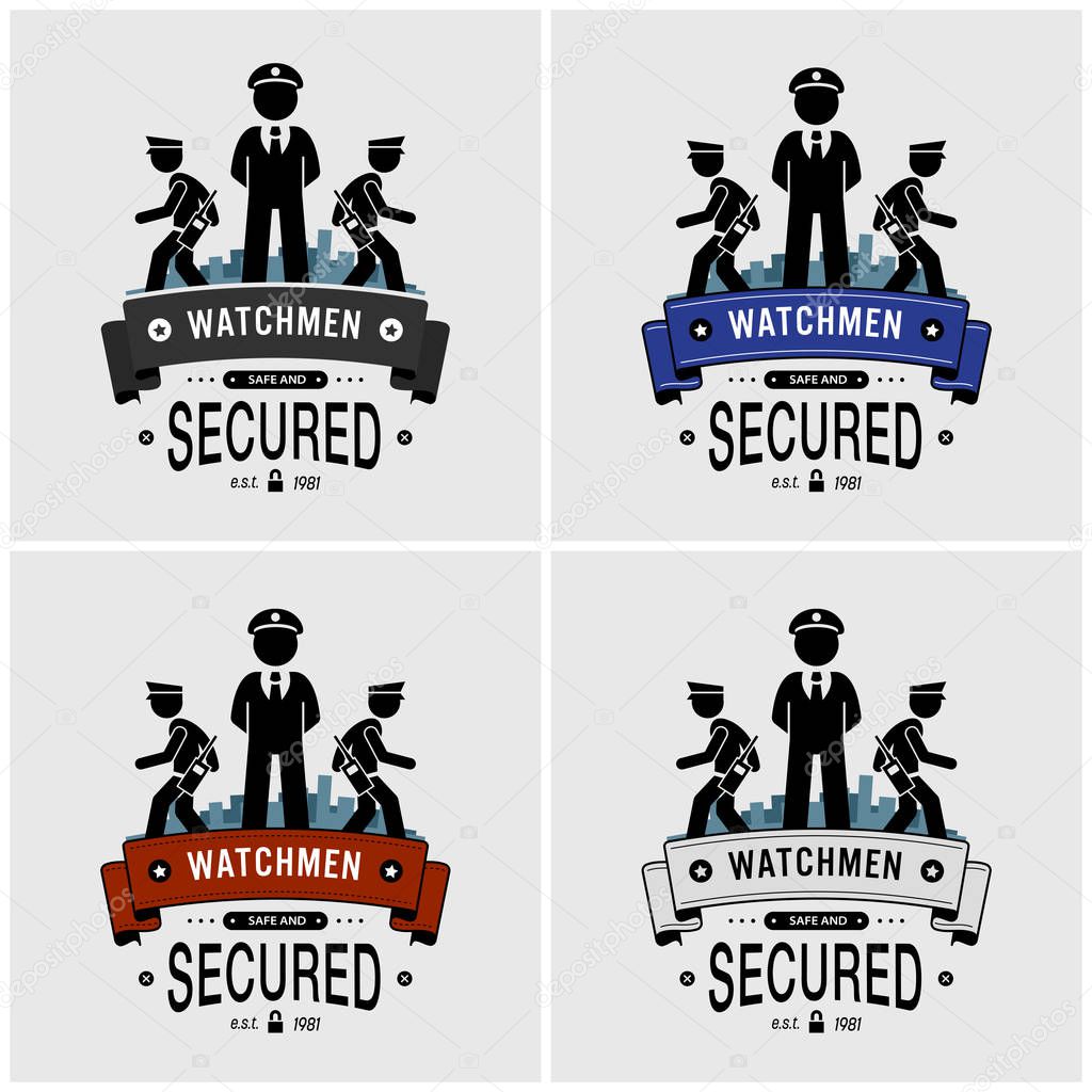 Security guards logo design. Vector artwork of watchman, security officers, or soldier protecting and patrolling. 