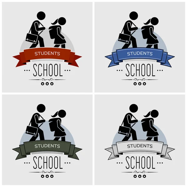 Geri Okul Logo Tasarımı Için Küçük Çocukların Çantanı Ile Yürüyüş — Stok Vektör