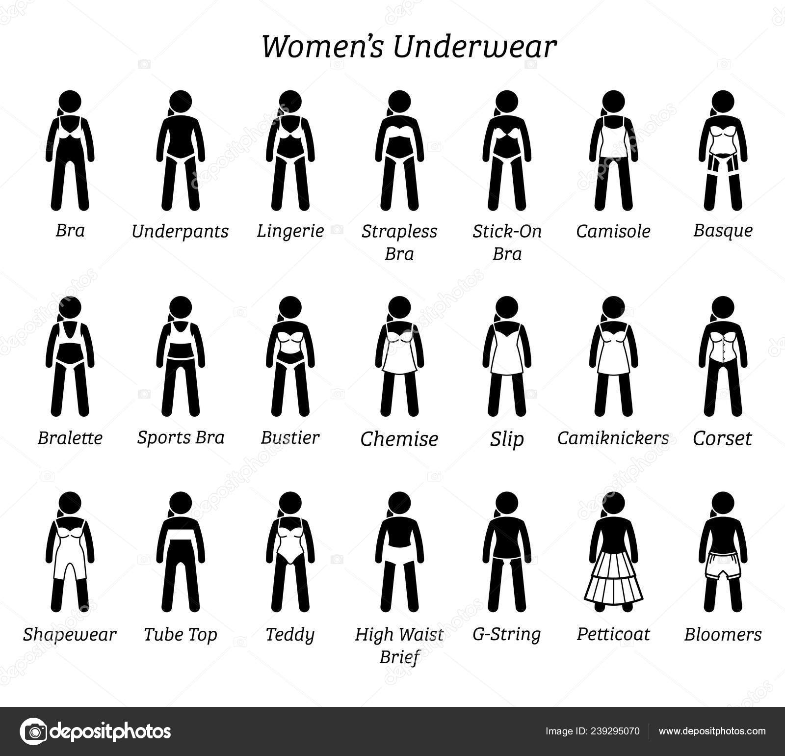 Women Underwear Lingerie Undergarments Stick Figures Depict Set