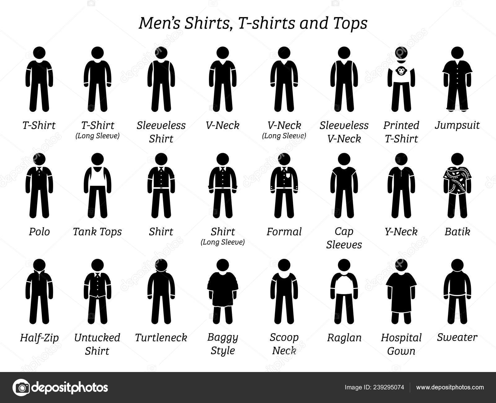 Men Shirts Shirts Tops Stick Figures Depict Set Different