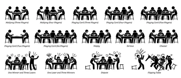 Les Gens Jouent Aux Cartes Jeu Poker Mahjong Sur Table — Image vectorielle