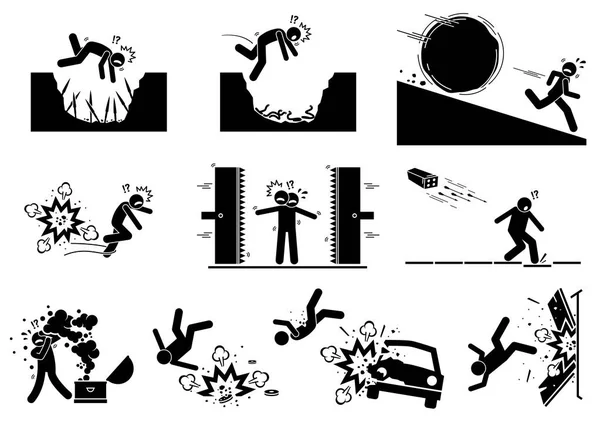 Pictogrammes Pièges Stick Icônes Figure Dépeignent Configuration Piège Booby Anciens — Image vectorielle