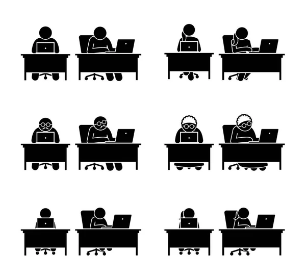 Different Family Members Using Computer Online People Working Laptop Man — Stock Vector