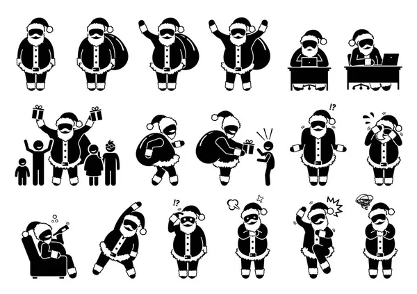 Santa Claus Basic Postures Feelings Pictograms Stick Figure Depict Various — Stock Vector