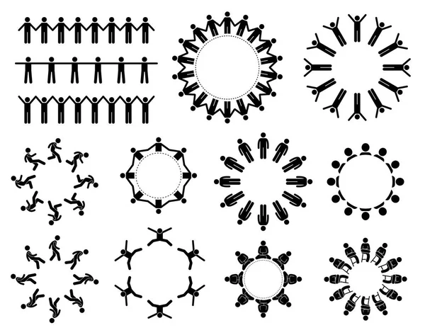 Grupp Människor Cirkel Illustrationer Skildrar Många Människor Hålla Händer Springer — Stock vektor