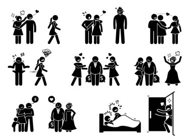 Kadın ve erkek aşk ilişkisi. Sanat eserleri erkek kız kıskanç olmak süre çekici kadın tarafından dikkati tasvir. Karısı kocası zengin yaşlı adam için bırakır. Diğer kızla seks adam kadın yakalandı.