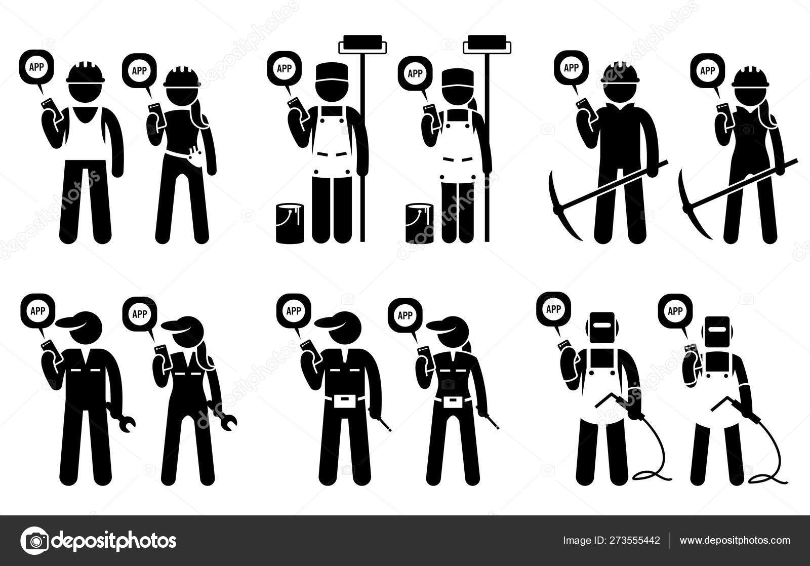 Industrial Construction Builders Mining Workers Using Mobile App Industrial Construction Builders Mining Workers Using Mobile App