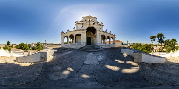 Ekvirektangulär Full Sfäriska Panoramautsikt Över Den Encarnao Kyrkan Nossa Senhora Stockbild