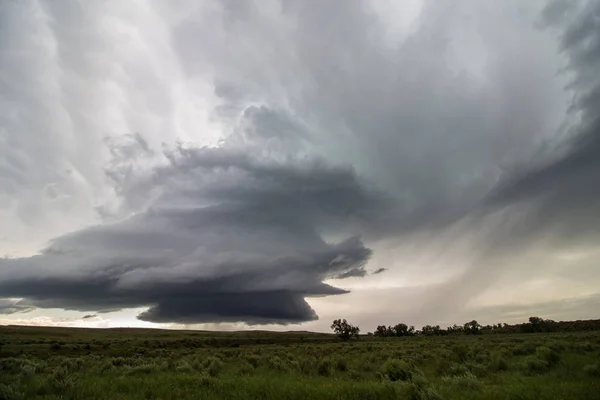 Supercell Thunderstorm Updraft Spirals High Sky Eastern Colorado Eerie Scene — Stock Photo, Image