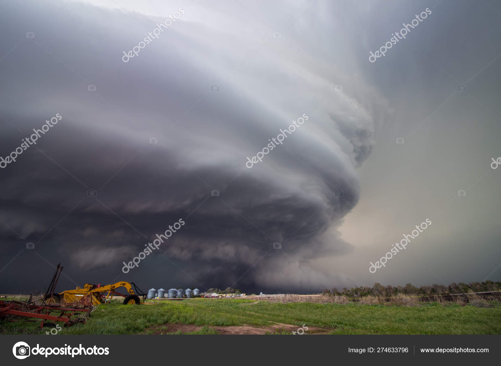 Huge Supercell Storm Ground Scraping Wall Cloud Fills Sky Nebraska