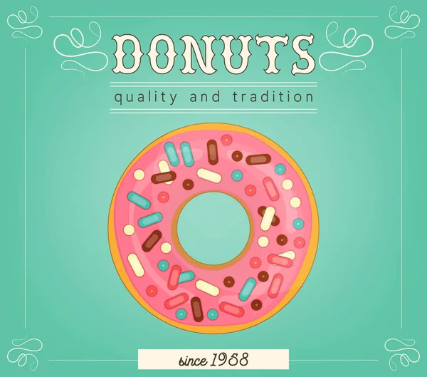 Donuts Poster Template Advertising Bakery Pastry Shop Retro Design Vector — Stock Vector