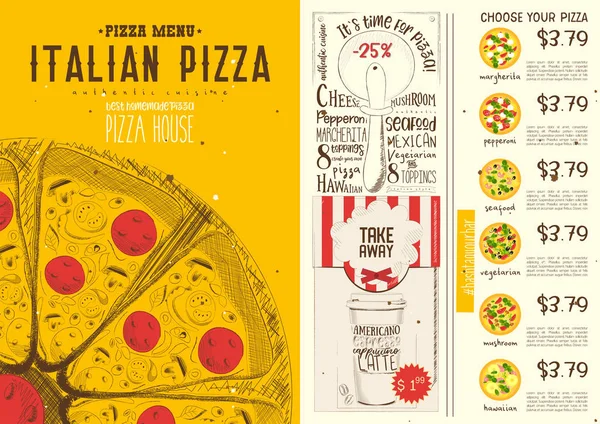 Italiensk Pizza Menyn Mall Mat För Pizza House Vektorillustration — Stock vektor