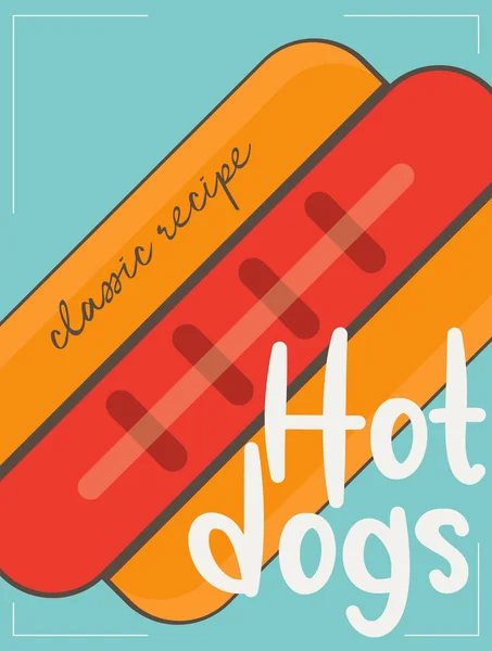 Hotdog Flachem Design Für Poster Etikett Und Menü Café Fast — Stockvektor