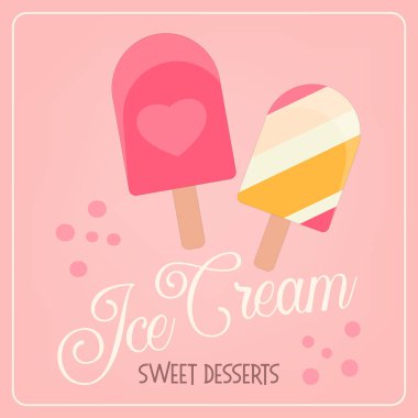 Krem Poster - pembe bir arka plan üzerinde iki buz Lolly buz. Vektör çizim.