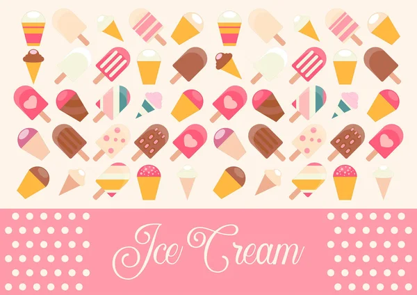 Tarjeta Helado Conjunto Helados Paletas Color Rosa Ilustración Vectorial — Archivo Imágenes Vectoriales