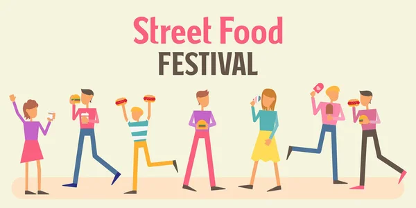 Bandiera Dello Street Food Festival Poster Design Template Persone Che — Vettoriale Stock