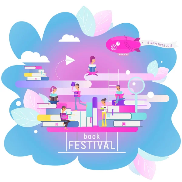 Moderní Flat Design Koncept Pro Book Festival Spíš Čtení Výzvou — Stockový vektor