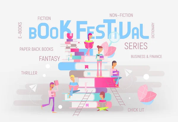 Conceito Design Plano Moderno Para Festival Livro Fair Reading Challenge — Vetor de Stock