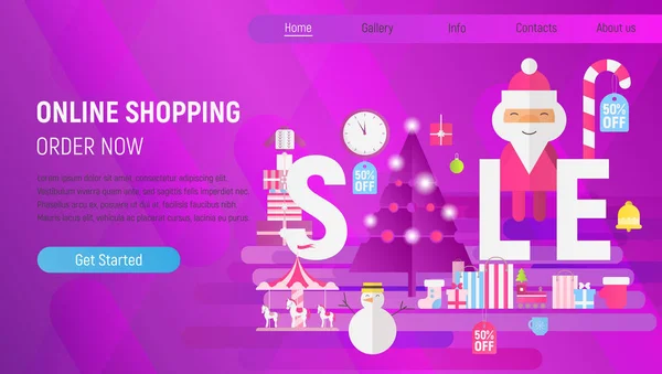 Página Desembarque Feira Natal Online Férias Inverno Compras Modelo Caixas —  Vetores de Stock