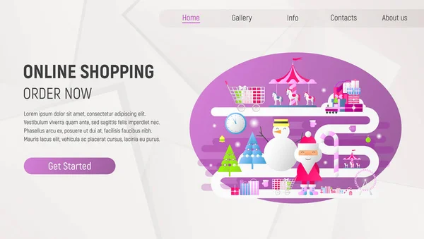 Online Julhandeln Målsida Vintern Semester Köp Mall Moderna Plattgränssnitt Shopping — Stock vektor