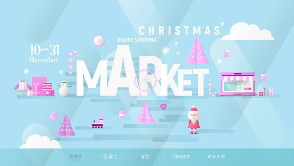 Vánoční Trh Pouť Úvodní Stránka Xmas Objekty Prvky Návrhu Modré — Stockový vektor