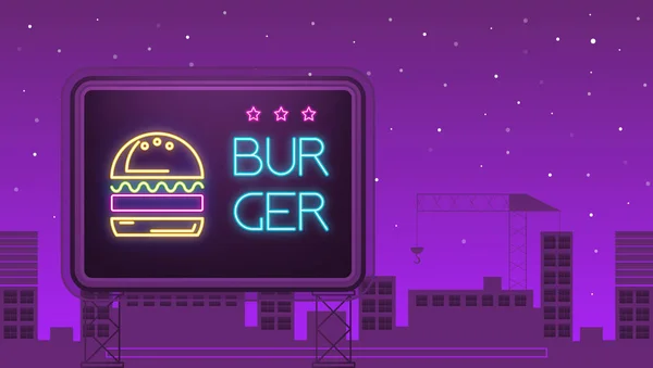 Design Moderne Néon Signe Avec Burger Cafe Logo Emblème Panneau — Image vectorielle