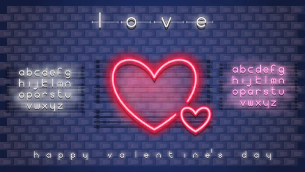 Modernes Stadtdesign Aus Neonleuchtenden Schildern Mit Herzform Für Valentinstag Gruß — Stockvektor