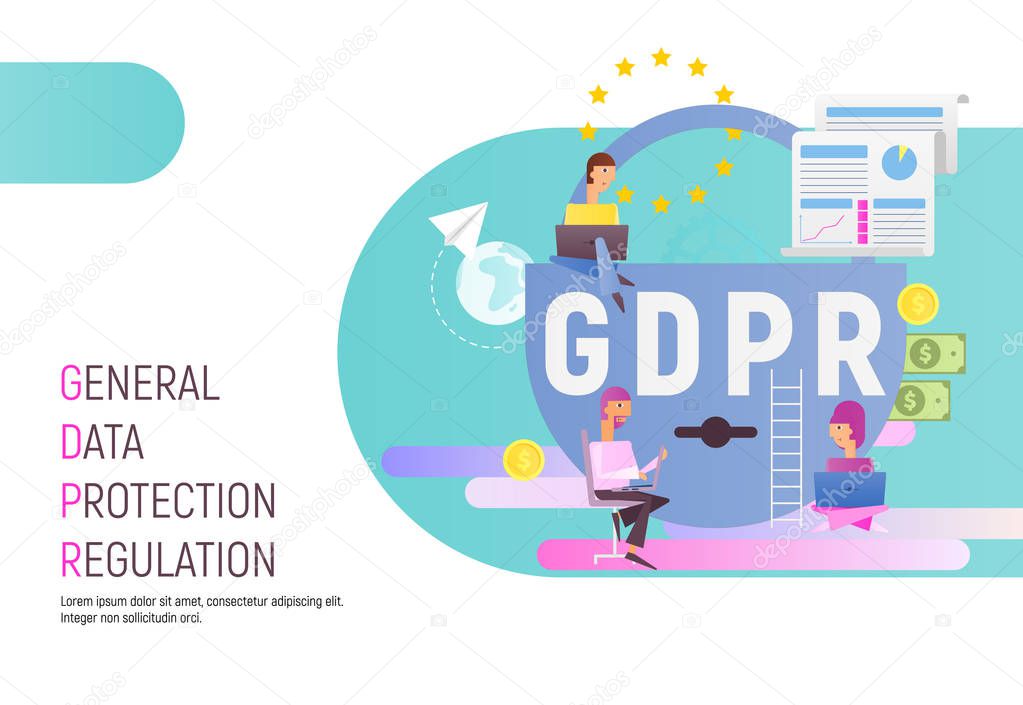 Concept of GDPR - General Data Protection Regulation. European Idea of Safety. Vector Illustration for Web Page, Banner, Social Media and Landing Page.