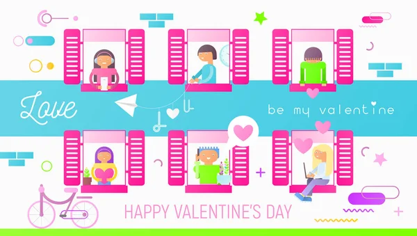 Сучасний Дизайн Листівки День Валентина Деякі Закохані Пари Молоді Коханці — стоковий вектор