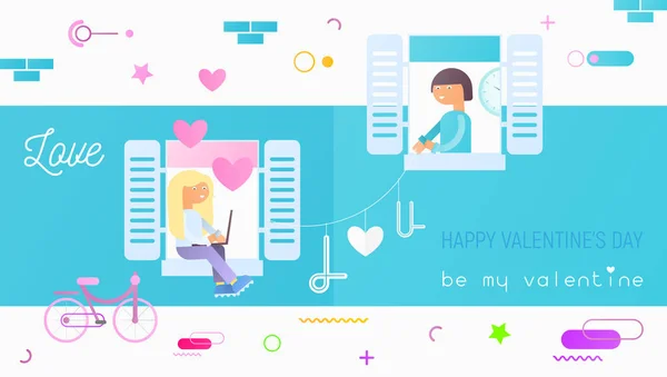 Modernes Design Der Valentinstag Karte Verliebte Paare Junge Männer Und — Stockvektor
