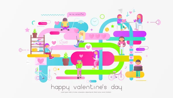 Valentine Day Greeting Banner Inglês Conceito Amor Jovens Enviam Valentine — Vetor de Stock