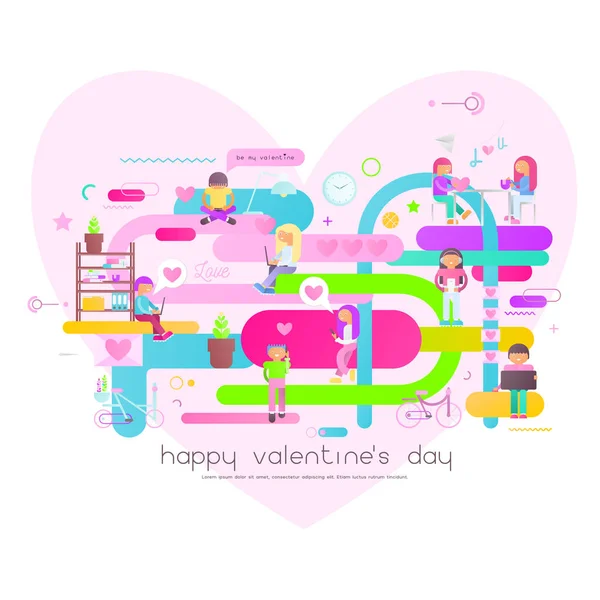 Valentines Day Greeting Banner Love Concept Young People Send Valentine — Stock Vector