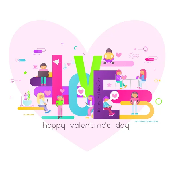 Valentinky Den Pozdrav Nápisu Koncept Mladí Lidé Posílat Valentine Ards — Stockový vektor