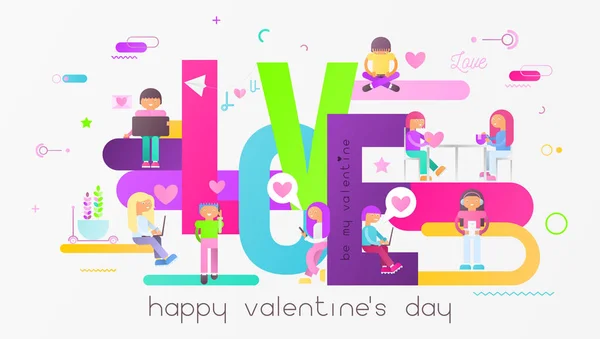 Valentinstag Grußbanner Liebeskonzept Junge Leute Schicken Sich Gegenseitig Valentinsgrüße Liebhaber — Stockvektor