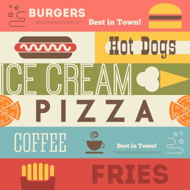 Fast Food Retro arka plan. Vektör çizim. Vintage tarzı içinde posteri.