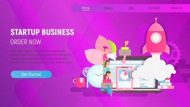 Page şablon başlangıç iş - kadın ve erkek / açılış denize indirmek yeni iş büyük Laptop yakınındaki vardır. Vektör çizim. Web Tasarım Web sitesi ve mobil uygulamalar için.