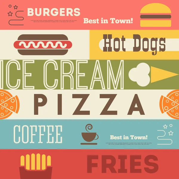 Fast Food Ρετρό Φόντο Εικονογράφηση Διάνυσμα Αφίσα Στυλ Vintage — Διανυσματικό Αρχείο
