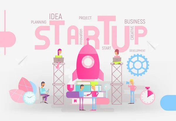 Business Startup Concept Idea Través Planificación Estrategia Gestión Del Tiempo — Vector de stock