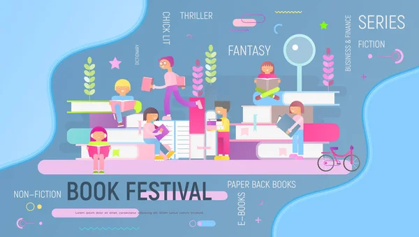 Modern Düz Tasarım Konsepti Kitabevi Festival Adil Reklam Için Okuma — Stok Vektör
