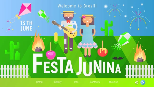 Festa Junina Web Banner Landing Page Latin American Holiday Festival — Image vectorielle