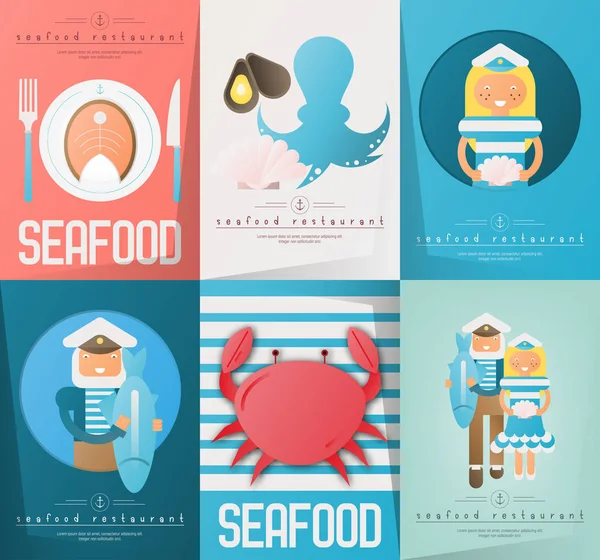 Seafood Restaurant Posters Set — Stock Vector