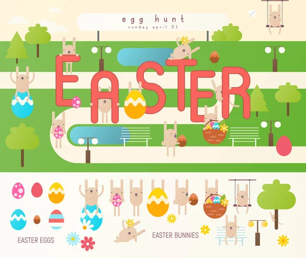 Easter Egg Hunt op Park kaart — Stockvector