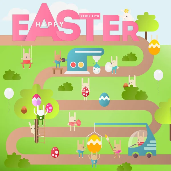 Easter Egg Hunt on Park Map — Stock Vector