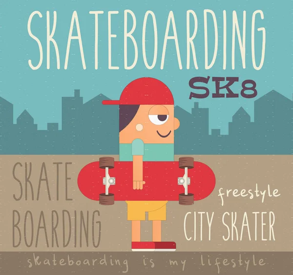Jongen met skateboard — Stockvector