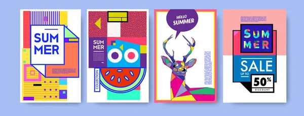 Zomer Kleurrijke Affiche Ontwerpsjabloon Set Zomer Verkoop Achtergrond Afbeelding Minimalistisch — Stockvector